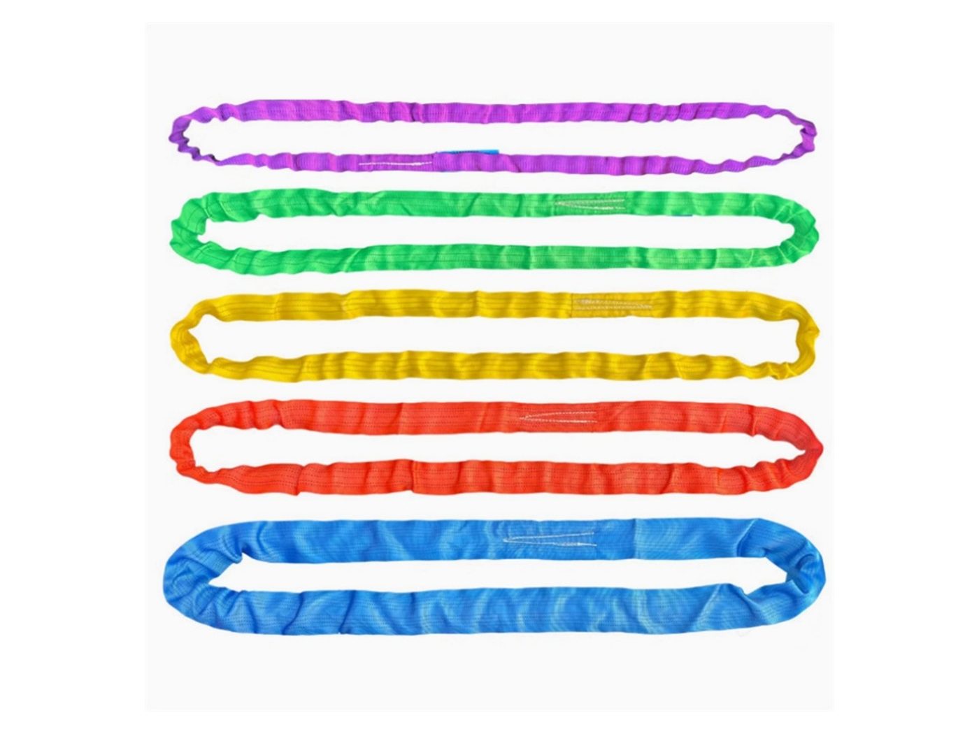 Green polyester round lifting sling coiled, colour-coded by working load limit